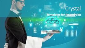  Presentation with waiter - Presentation theme having handsome-young-waiter-in-tuxedo background and a teal colored foreground