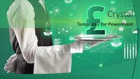  Presentation with waiter - Presentation design enhanced with handsome-young-waiter-in-tuxedo background and a teal colored foreground