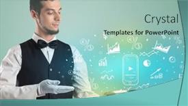  Presentation with waiter - Slides featuring handsome-young-waiter-in-tuxedo background and a  colored foreground