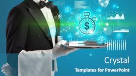  Presentation with waiter - PPT layouts with handsome-young-waiter-in-tuxedo background and a teal colored foreground