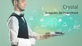  Presentation with waiter - Presentation theme enhanced with handsome-young-waiter-in-tuxedo background and a mint green colored foreground