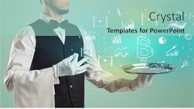  Presentation with waiter - PPT theme with handsome-young-waiter-in-tuxedo background and a mint green colored foreground