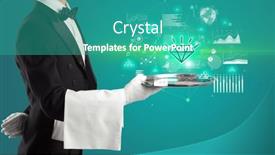  Presentation with waiter - Presentation design enhanced with handsome-young-waiter-in-tuxedo background and a  colored foreground