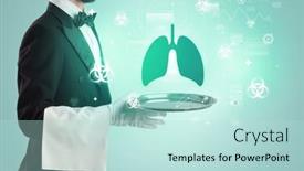  Presentation with waiter - Slides with handsome-young-waiter-in-tuxedo background and a  colored foreground