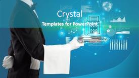  Presentation with waiter - Presentation with handsome-young-waiter-in-tuxedo background and a teal colored foreground