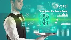  Presentation with catering waiter food event service - Presentation theme consisting of handsome-young-waiter-in-tuxedo background and a teal colored foreground