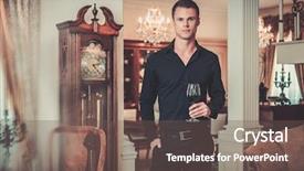  Presentation with luxury house - Presentation theme enhanced with handsome young well-dressed man in luxury house interior with glass of red wine background and a tawny brown colored foreground
