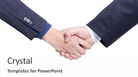  Presentation with hand shake telephone - Slide set with handsshake - businessmen shake hands against white background and a  colored foreground