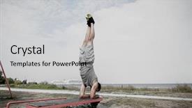  Presentation with lifestyle - Colorful presentation theme enhanced with handstand - fitness sport training and lifestyle backdrop and a light gray colored foreground