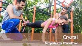  Presentation with exercise trainer - Audience pleasing presentation theme consisting of handstand - low-angle view of a fit backdrop and a coral colored foreground