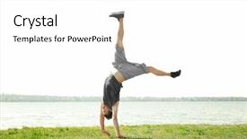  Presentation with adventure sports man - Beautiful slide deck featuring handstand - young sporty man doing acrobatic backdrop and a white colored foreground