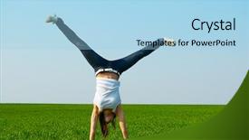  Presentation with young grey maine coon cat - Beautiful PPT theme featuring handstand - young woman doing cartwheel backdrop and a light blue colored foreground