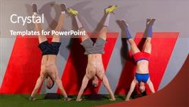  Presentation with workout - PPT theme consisting of handstand push-up group pushups background and a coral colored foreground