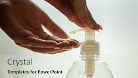  Presentation with liquid soap hand wash - Beautiful slide set featuring handwashing-hand-wash-with-liquid backdrop and a soft green colored foreground