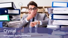  Presentation with busy work - Beautiful PPT layouts featuring handwatch - busy businessman under stress due backdrop and a ocean colored foreground
