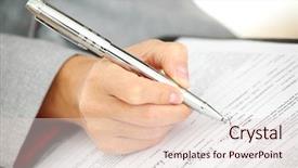  Presentation with pen - Amazing presentation theme having handwriting letter - woman write by pen backdrop and a lemonade colored foreground