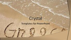  Presentation with paradise island - PPT theme enhanced with handwritten greece text in sand background and a coral colored foreground