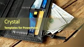  Presentation with leather - PPT theme featuring handy card - black leather opened purse background and a  colored foreground