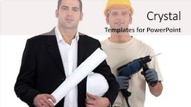  Presentation with builder - Presentation design featuring handy man - architect and builder background and a  colored foreground