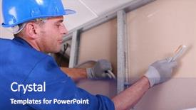  Presentation with migrant worker - Audience pleasing slide set consisting of analytical services concept on the gearwheels 3d rendering backdrop and a gray colored foreground