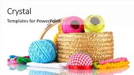  Presentation with threads fabric - PPT layouts with handycraft - bright threads for needlework background and a  colored foreground