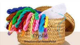  Presentation with threads fabric - Slide set consisting of handycraft - bright threads for needlework background and a gold colored foreground