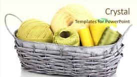  Presentation with bright white - PPT theme featuring handycraft - bright threads in basket isolated background and a  colored foreground