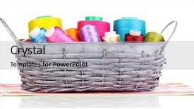  Presentation with few thread bobbin isolated - Slide deck enhanced with handycraft - bright threads in basket isolated background and a  colored foreground
