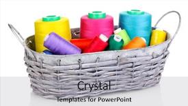  Presentation with few thread bobbin isolated - PPT layouts enhanced with handycraft - bright threads in basket isolated background and a  colored foreground