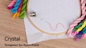 Presentation with embroidery - PPT theme having handycraft - embroidery hoop with canvas background and a coral colored foreground
