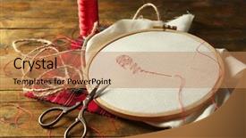  Presentation with embroidery - Slide deck featuring handycraft - embroidery hoop with canvas background and a coral colored foreground