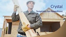  Presentation with diy - Audience pleasing theme consisting of handyman building vacation woodhouse as diy project backdrop and a sky blue colored foreground