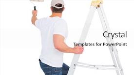  Presentation with paint roller - Slide deck featuring handyman climbing ladder while using background and a white colored foreground