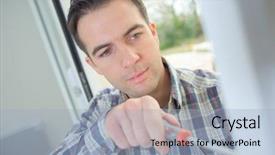  Presentation with remote medical fitting - Amazing PPT layouts having handyman fitting a new door backdrop and a light blue colored foreground