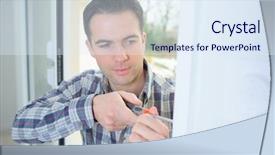  Presentation with remote medical fitting - Audience pleasing presentation theme consisting of handyman fitting a new door backdrop and a  colored foreground