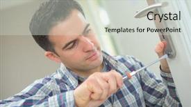  Presentation with handyman - Cool new presentation design with handyman fitting a new door backdrop and a light gray colored foreground
