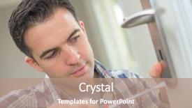  Presentation with handyman - Audience pleasing PPT layouts consisting of handyman fitting a new door backdrop and a coral colored foreground