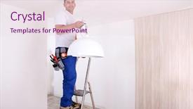  Presentation with handyman - Slide set featuring handyman fixing ceiling light background and a sky blue colored foreground