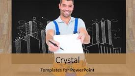  Presentation with handyman - Colorful presentation theme enhanced with handyman giving clipboard for signature backdrop and a  colored foreground
