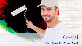  Presentation with paint roller - Audience pleasing slide set consisting of handyman holding paint roller against white wall backdrop and a sky blue colored foreground