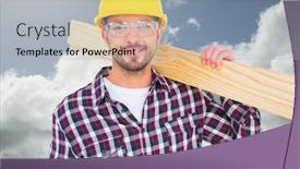  Presentation with wood planks - Slide deck enhanced with handyman holding wood planks against blue sky with clouds background and a light gray colored foreground