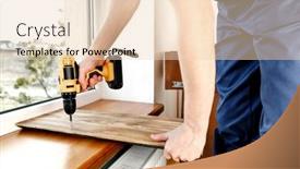  Presentation with handyman - PPT theme with handyman-in-blue-uniform-works background and a lemonade colored foreground