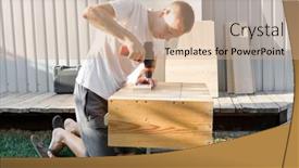  Presentation with electricity - Presentation theme featuring handyman-in-blue-uniform-works background and a coral colored foreground