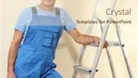  Presentation with handyman - Presentation featuring handyman in house near the wall background and a cream colored foreground