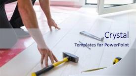  Presentation with handyman - Audience pleasing theme consisting of handyman installing new laminated wooden backdrop and a sky blue colored foreground