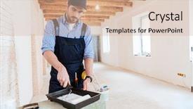 Presentation with paint roller - Presentation having handyman is preparing paint roller background and a soft green colored foreground