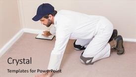  Presentation with handyman - Theme having handyman laying down a carpet background and a soft green colored foreground