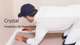  Presentation with handyman - PPT layouts having handyman laying down a carpet background and a soft green colored foreground