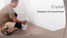  Presentation with handyman - PPT layouts consisting of handyman laying fitted carpet background and a white colored foreground