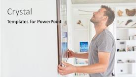  Presentation with picture frame - Slides having handyman-man-attaches-picture-frame background and a white colored foreground